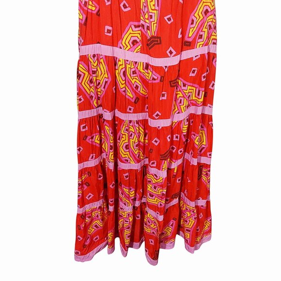 Farm Rio Tiki Bananas Coral Red Tiered Maxi Sundress - Large - Great Condition - Picture 10 of 16